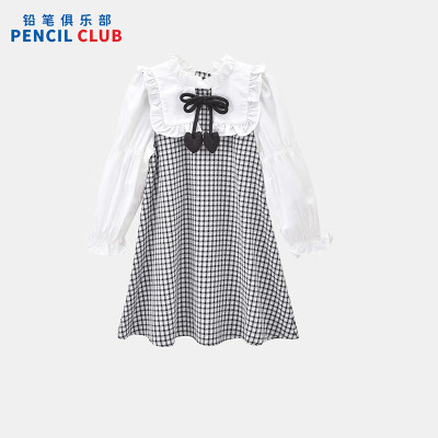 [1件3折]铅笔俱乐部童装2025秋装新款女童连衣裙中大童假两件格子裙儿童衬衫领