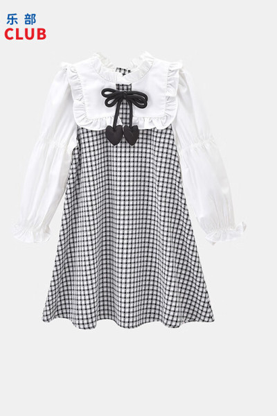 [1件3折]铅笔俱乐部童装2025秋装新款女童连衣裙中大童假两件格子裙儿童衬衫领