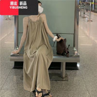 YIBUSHENG大码轻熟性感吊带连衣裙女微胖mm遮肚藏肉裙子休闲百搭宽松长裙