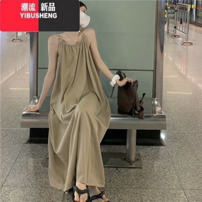YIBUSHENG大码轻熟性感吊带连衣裙女微胖mm遮肚藏肉裙子休闲百搭宽松长裙
