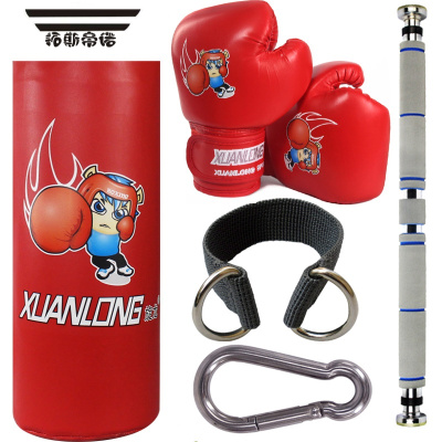 拓斯帝诺4-12岁儿童拳击手套沙袋套装不倒翁立式男孩小孩玩具沙包拳套女孩红色拳击+拳套+单杠+挂扣