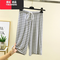 YIBUSHENG莫代尔条纹五分裤女季百搭抽绳短裤大码宽松休闲裤居家薄款睡裤