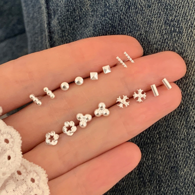 纯银简约几何耳钉女小众设计感养耳洞睡觉免摘耳骨钉气质耳环送女朋友老婆情人节七夕生日礼物