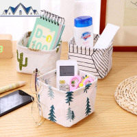 创意简约桌面收纳盒棉麻办公室家用文具梳妆台护肤品杂物零食储物 三维工匠