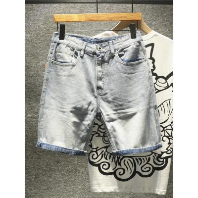 新款Hi文艺清新字母印花牛仔短裤男青年加大码宽松直筒休闲五分裤