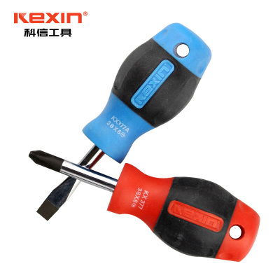 科信(kexin)双色橡胶柄一字螺丝批 磁性一字螺丝刀 起子改锥 6*38mm KX30638 10支/件 1件