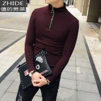 SUNTEK秋冬潮流小伙修身简约加绒t恤男长袖韩版青年色高领加厚打底衫T恤