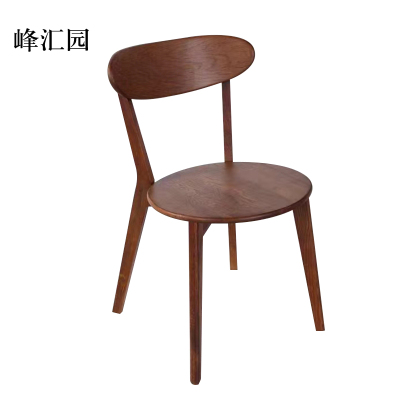 峰汇园餐椅简约现代休闲书桌椅餐桌凳子橡木靠背椅胡桃木色圆形座面