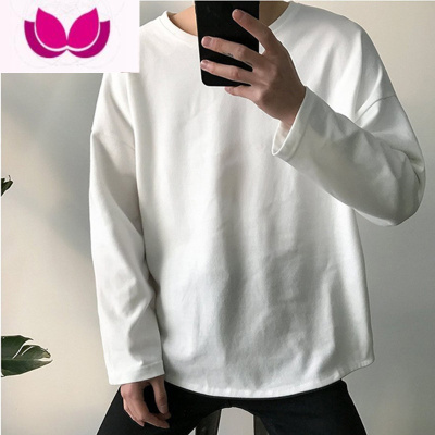 七斓纯色长袖t恤男生潮牌秋季韩版宽松百搭潮流ins情侣款打底衫上衣服