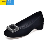 聚范小皮粗跟单鞋女2024新款浅口晚晚鞋法式气质水钻妈妈工作鞋