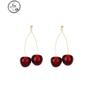 红色樱桃耳环女长款车厘子韩国2019新款个性耳钉网红925纯银耳饰 JiMi 红色樱桃耳环（s925银针）