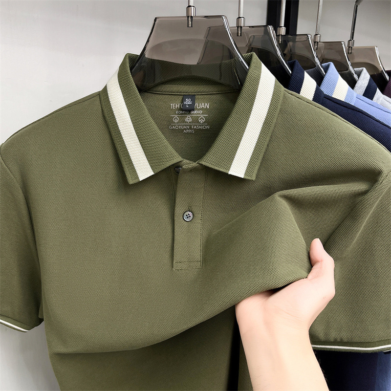 夏季新款男士纯色翻领短袖纯棉T恤休闲时尚青年透气舒适丝光棉