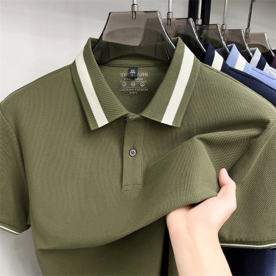 夏季新款男士纯色翻领短袖纯棉T恤休闲时尚青年透气舒适丝光棉