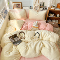 A类冬季纯色牛奶绒四件套加厚加绒被套床床笠被罩学生宿舍三件套