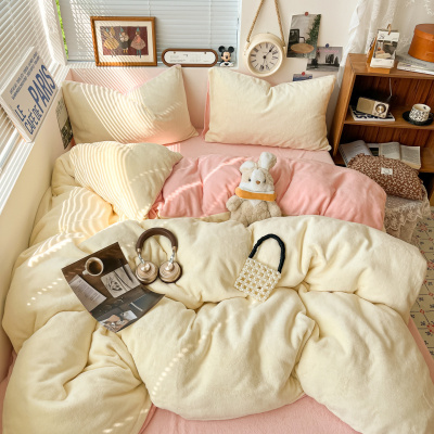 A类冬季纯色牛奶绒四件套加厚加绒被套床床笠被罩学生宿舍三件套