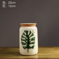 北欧创意客厅陶瓷花瓶客厅插花摆件美式复古文艺餐桌干花装饰花器 三维工匠 286013白色大号加一支木棉花