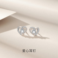 S925纯银锆石爱心耳钉女小巧精致气质镶钻耳饰批发送女友生日礼物送女朋友老婆情人节七夕生日礼物