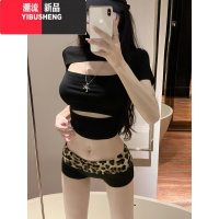 YIBUSHENG撞色豹纹休闲裤女季新款低腰a字裤子辣妹短裤小个子提臀热裤