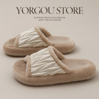 远港外穿开口毛绒棉拖鞋女士秋冬季保暖室内家居家办公室毛毛拖鞋
