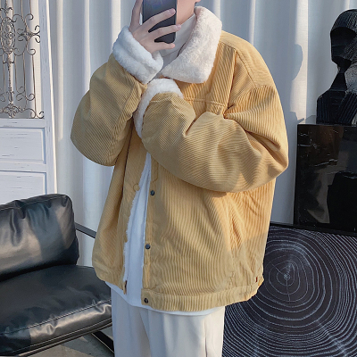 NEWLAKE炸街情侣装冬天仿绒内胆灯芯绒加绒男帅气棉衣外套短款羔绒棉衣