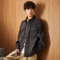 [2.5折价125元]唐狮冬季新款灯芯绒长袖衬衫男保暖复古工装百搭宽松上衣外套