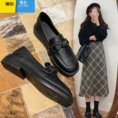 聚范小皮鞋女夏季英伦风小黑色厚底薄款软底久站职业舒适工作单鞋
