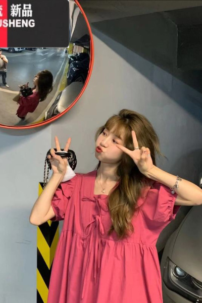 YIBUSHENG木耳边连衣裙2024春季韩版宽松绑带方领小个子泡泡袖短款a字裙女