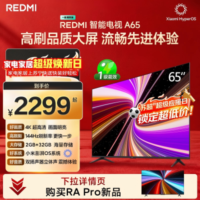 小米(MI)REDMI智能电视A65 一级能效 65英寸 144Hz高刷 2GB+32GB 电视平板L65RB-RAE