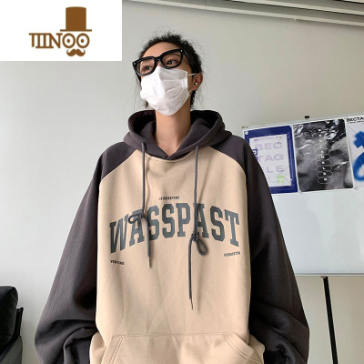 YANXU美式连帽卫衣男2023秋季新款潮牌字母印花外套复古宽松上衣