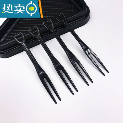 敬平塑料叉子透明黄黑色蛋糕水果叉面包两齿果签爱心沙拉小叉 黑色爱心叉简装500只 长9CM