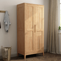 创世人 实木衣柜原木色小型双门卧室衣柜 900*560*2000mm