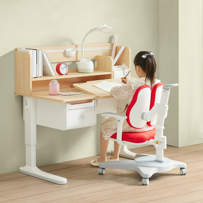 护童实木学习桌儿童书桌学生写字桌椅套装家用作业桌dh120黄枫木