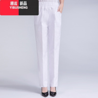 YIBUSHENG季妈妈休闲裤中老年女裤高腰松紧宽松大码弹力直筒白色长裤薄款