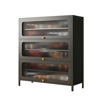 铭威盾家用门口鞋柜新款2024室内入户储物柜一体翻门钢制3门6层100宽-灰