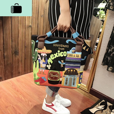 2020新款女包 复古手提斜挎包韩版手工刺绣潮包创意绣花帆布包NEW LAKE女斜挎包