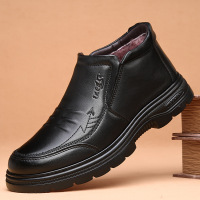 中老年爸爸鞋冬季新款加绒加厚保暖套脚休闲男士皮鞋百搭棉鞋