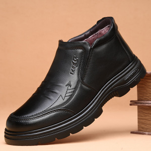 中老年爸爸鞋冬季新款加绒加厚保暖套脚休闲男士皮鞋百搭棉鞋