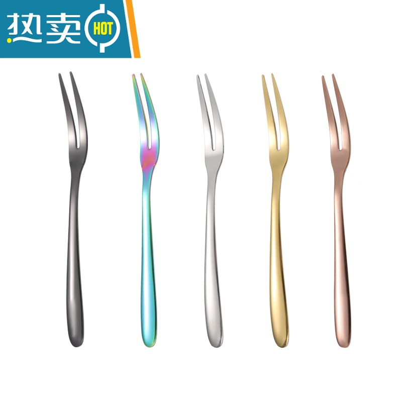 敬平家用水果叉套装304不锈钢小吃水果的叉子创意时尚可爱水果签果插 混色5支装