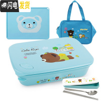 三维工匠韩国小学生饭盒保温不锈钢便当盒儿童分格餐盒上班族男 四格蓝卡通1620+餐垫+餐具+袋