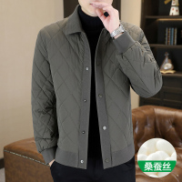 啄木鸟高端菱形格棉服男士桑蚕丝薄棉袄外套男装新款秋冬季薄棉衣