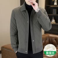 啄木鸟高端菱形格棉服男士桑蚕丝薄棉袄外套男装新款秋冬季薄棉衣