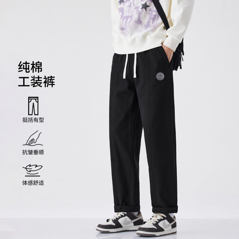 纯棉工装裤男款春秋季新款宽松直筒美式休闲复古锥形运动长裤