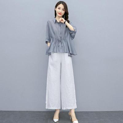班俏BANQIAO雪纺阔腿裤套装女装夏季2021年新款休闲气质时尚减龄两件套洋气潮