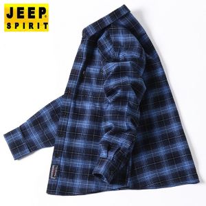 JEEP SPIRIT秋冬男士衬衫宽松格子时尚休闲全棉上衣