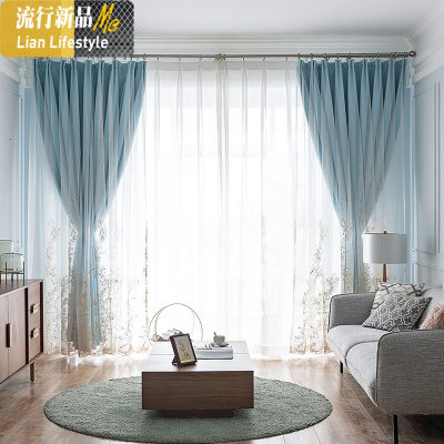 欧式轻奢简约现代法式刺绣客厅卧室落地飘窗全遮光窗帘布成品 三维工匠