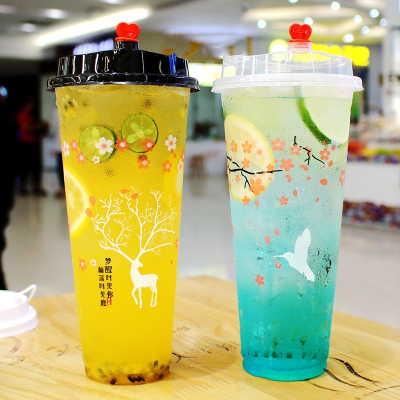 大口径一次性奶茶杯子商用塑料杯古达饮料杯冷饮注塑杯带盖定制