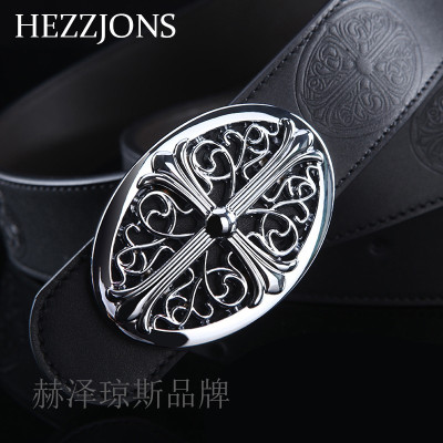 赫泽琼斯HEZZJONS品牌克罗心皮带男进口意大利牛皮腰带青年时尚简约红色裤带潮流韩版软皮皮带礼盒腰带