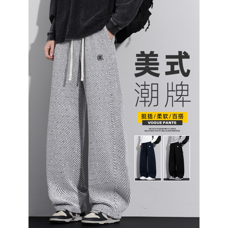 休闲裤男士秋季新款美式潮牌裤子宽松直筒博澳绒运动长裤_82