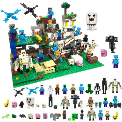 兼容乐高我的世界拼装玩具积木人仔小人偶人物大全武气钻石史蒂夫村民50款人仔动物+大场景(桶装)