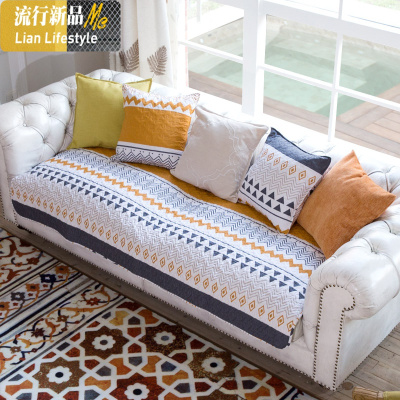 北欧现代橙色棉布艺沙发垫防滑透气沙发巾套 三维工匠坐垫